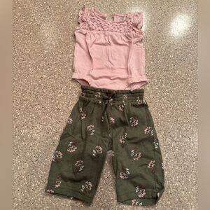 Carter's Pink Top and Green Floral Bottoms Set
